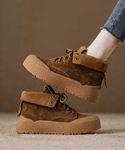 Fashion Khaki Suede Lace Up Splicing Boots