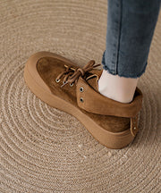 Fashion Khaki Suede Lace Up Splicing Boots