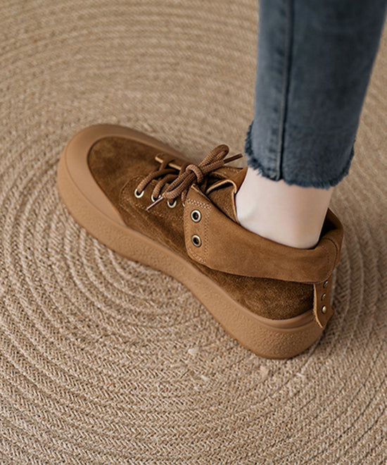 Fashion Khaki Suede Lace Up Splicing Boots