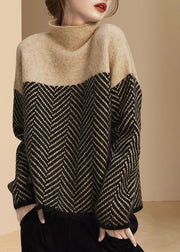 Fashion Navy Turtle Neck Patchwork Knit Pullover Winter