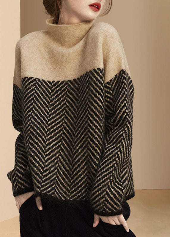 Fashion Navy Turtle Neck Patchwork Knit Pullover Winter