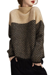 Fashion Navy Turtle Neck Patchwork Knit Pullover Winter