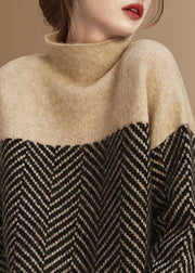 Fashion Navy Turtle Neck Patchwork Knit Pullover Winter