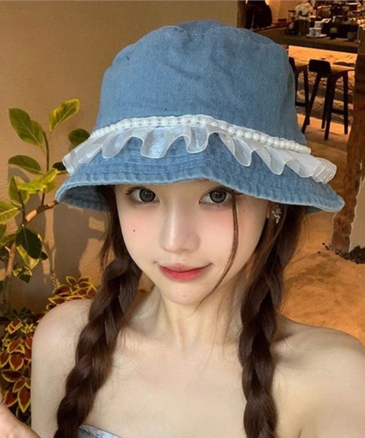 Fashion Lace Nail Bead Denim Fisherman Hat Versatile
