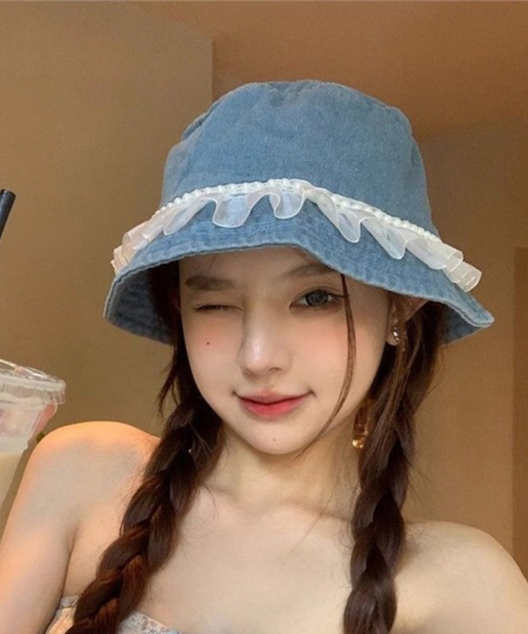 Fashion Lace Nail Bead Denim Fisherman Hat Versatile