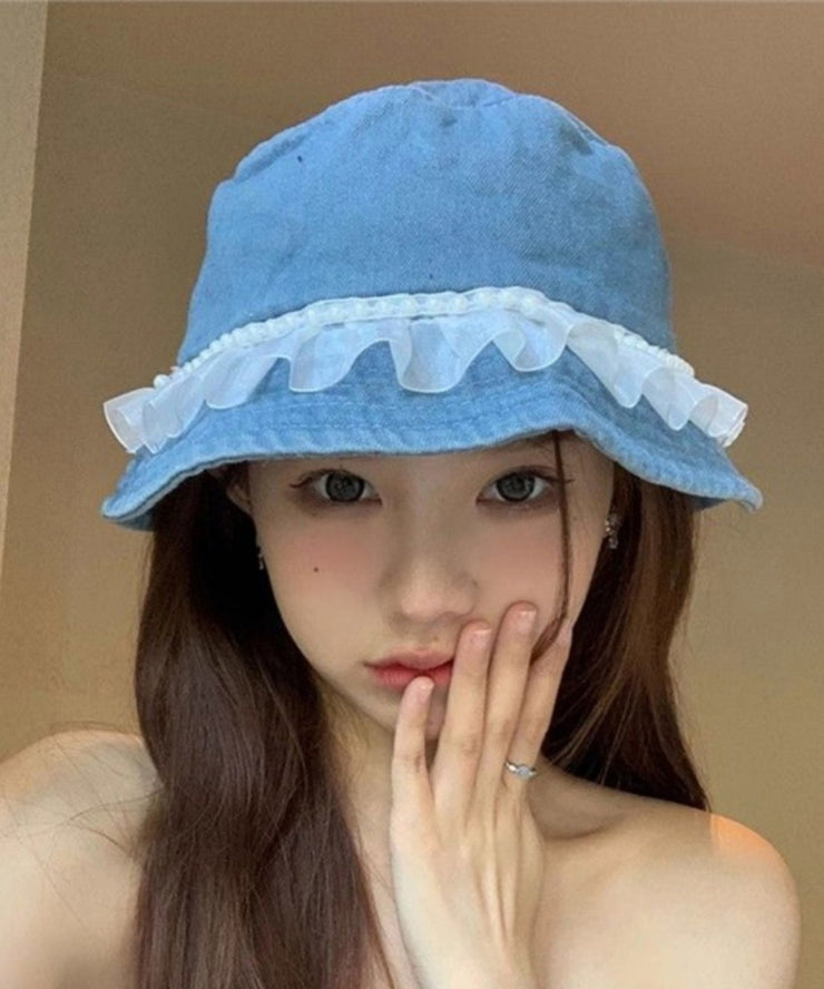 Fashion Lace Nail Bead Denim Fisherman Hat Versatile