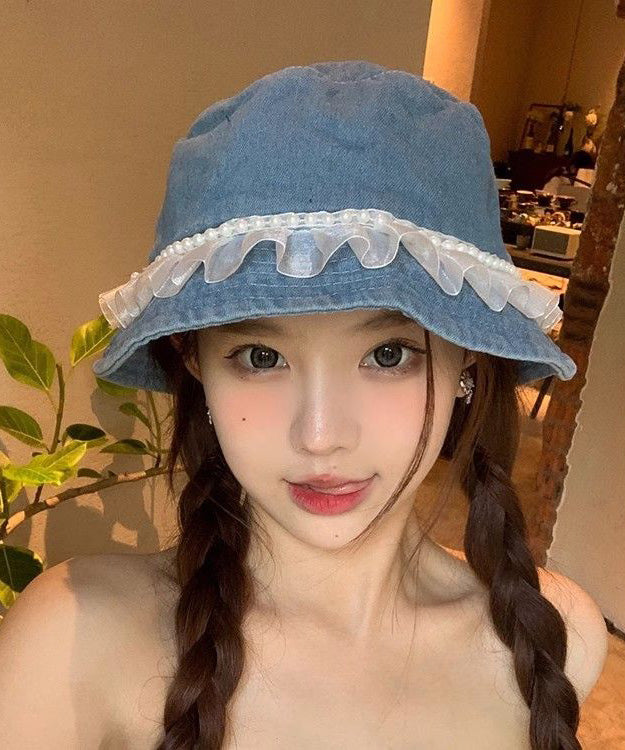 Fashion Lace Nail Bead Denim Fisherman Hat Versatile