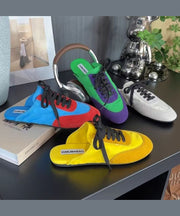 Fashion Lace Up Splicing Blue Suede Slide Sandals