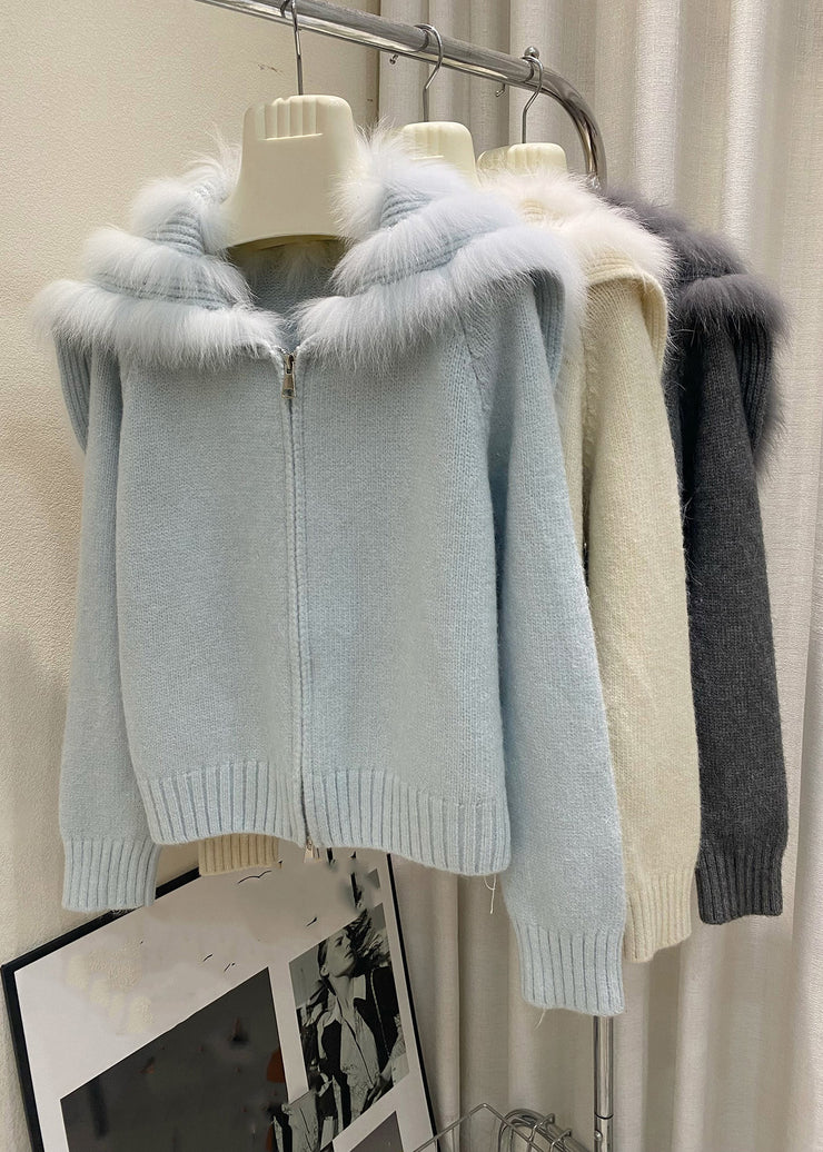 Fashion Light Blue Sailor Collar Patchwork Cotton Knit Cardigans Winter