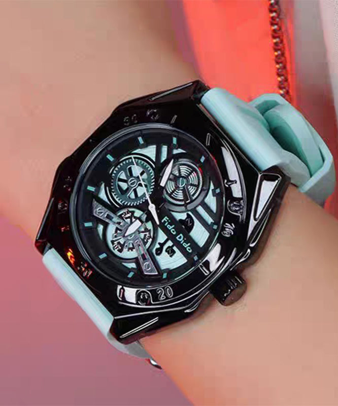 Fashion Light Green Silicone Rubber Quartz Movement Hollow Out Noctilucent Watches