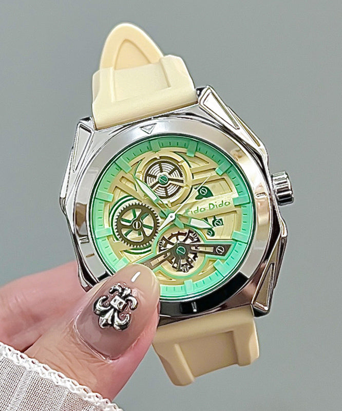 Fashion Light Green Silicone Rubber Quartz Movement Hollow Out Noctilucent Watches