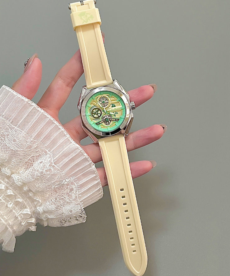 Fashion Light Green Silicone Rubber Quartz Movement Hollow Out Noctilucent Watches