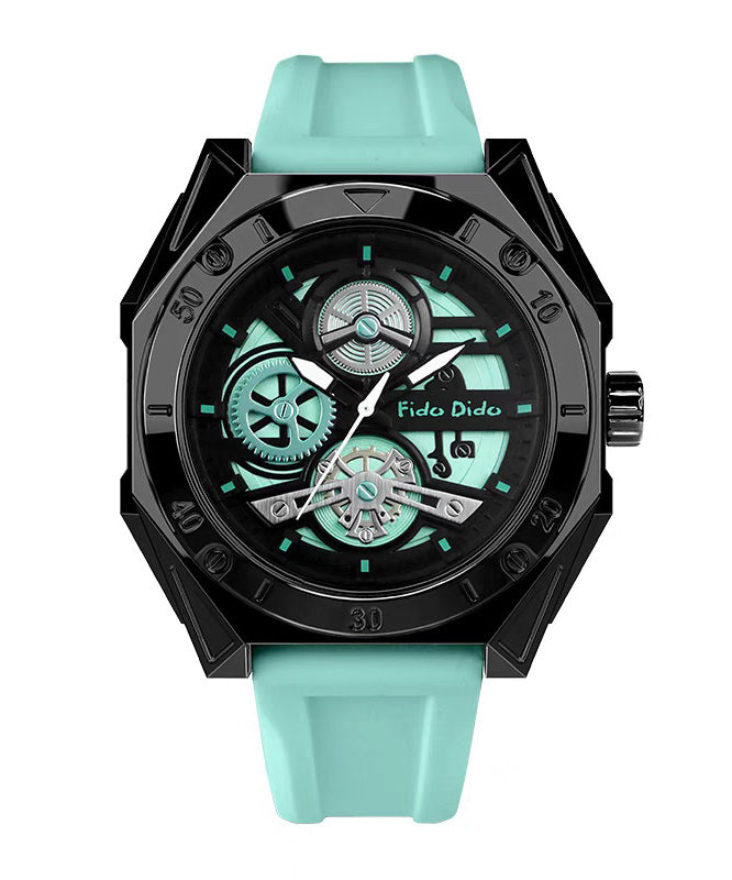 Fashion Light Green Silicone Rubber Quartz Movement Hollow Out Noctilucent Watches