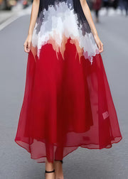 Fashion Mixed Color Print Chiffon Holiday Dress Sleeveless