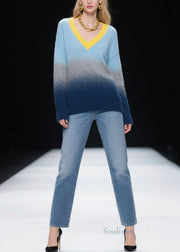 Fashion Mixed Color V Neck Warm Knitted Tops Winter