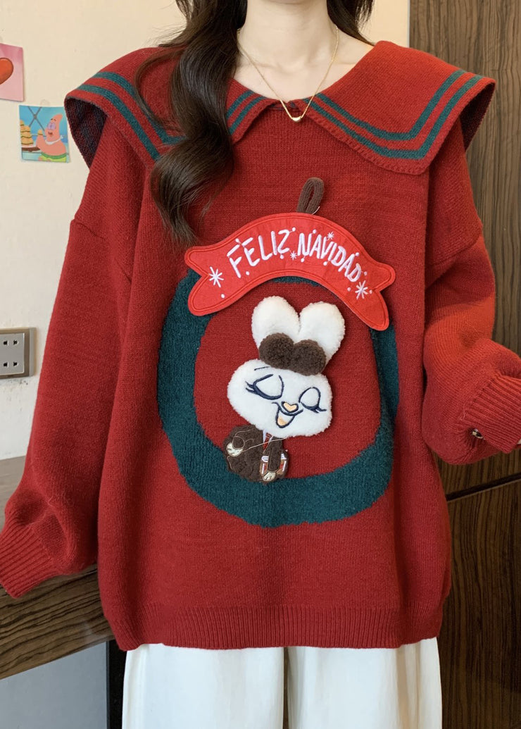 Fashion Mulberry Peter Pan Collar Rabbit Knit Pullover Winter