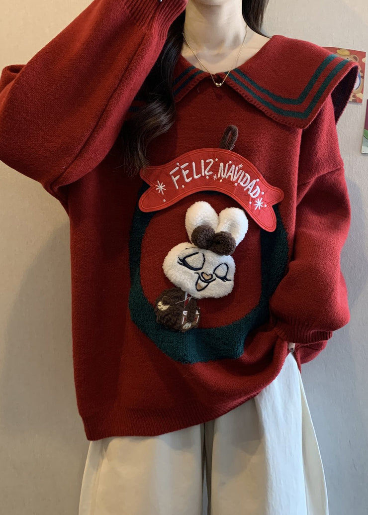 Fashion Mulberry Peter Pan Collar Rabbit Knit Pullover Winter