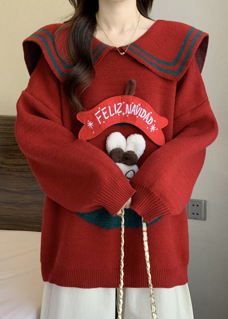 Fashion Mulberry Peter Pan Collar Rabbit Knit Pullover Winter
