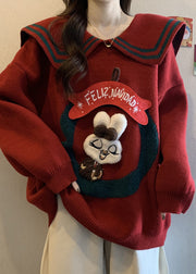 Fashion Mulberry Peter Pan Collar Rabbit Knit Pullover Winter