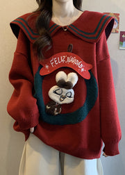 Fashion Mulberry Peter Pan Collar Rabbit Knit Pullover Winter