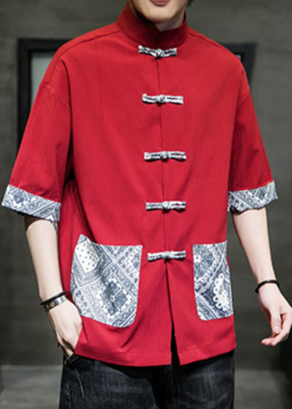 Fashion Mulberry Print Patchwork Mens Shirt Summer