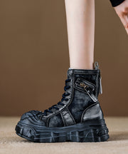 Fashion Navy Canvas Lace Up Splicing Platform Boots
