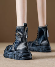 Fashion Navy Canvas Lace Up Splicing Platform Boots