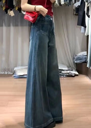 Fashion Navy High Waist With Pockets Denim Bell-bottom Trousers Fall