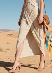 Fashion Nude Backless Side Open Cotton Sundress Summer