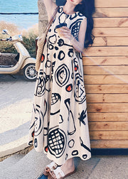 Fashion O Neck Graffiti Print Cotton Long Dress Sleeveless