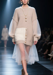 Fashion O Neck Tulle Patchwork Knit Long Sweater Fall