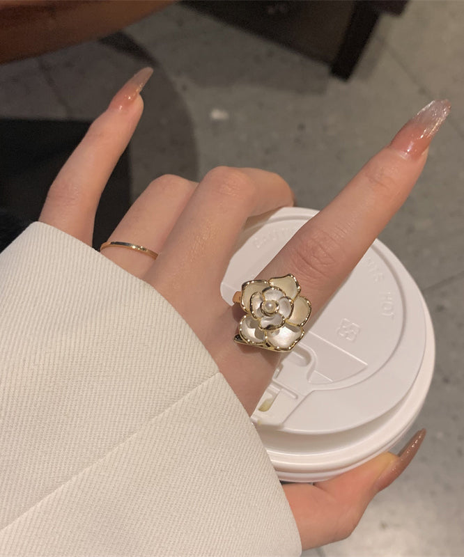 Fashion Orange Copper Pearl Camellia Rings