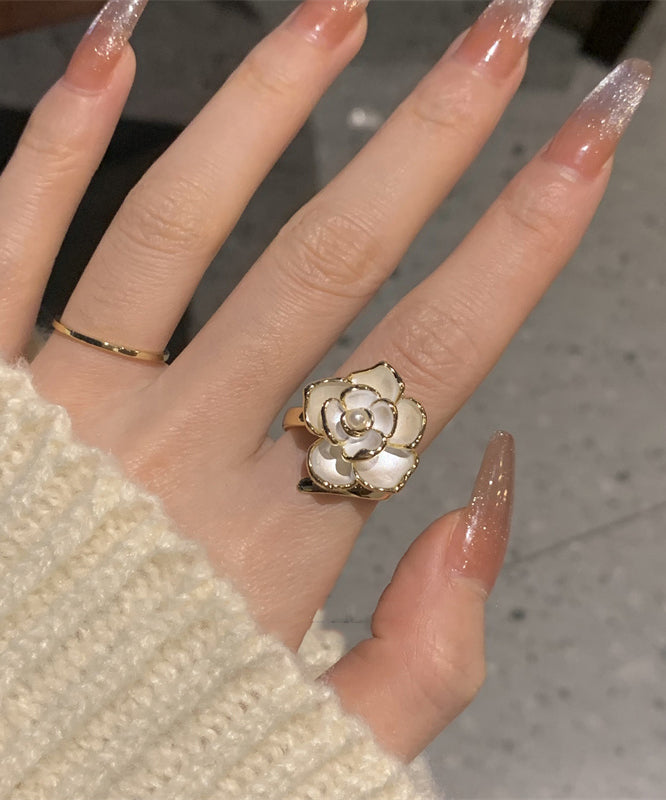 Fashion Orange Copper Pearl Camellia Rings