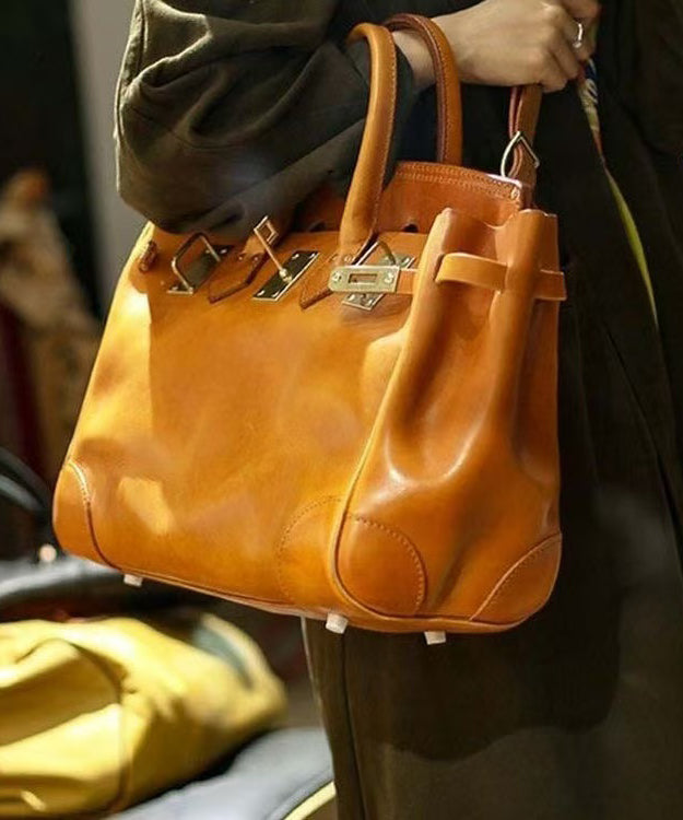 Fashion Orange Solid Durable Leather Women Tote Handbag