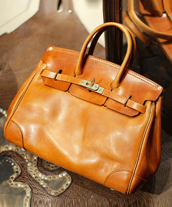 Fashion Orange Solid Durable Leather Women Tote Handbag