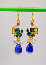 Fashion Peacock Blue Water Droplet Gem Stone Drop Earrings