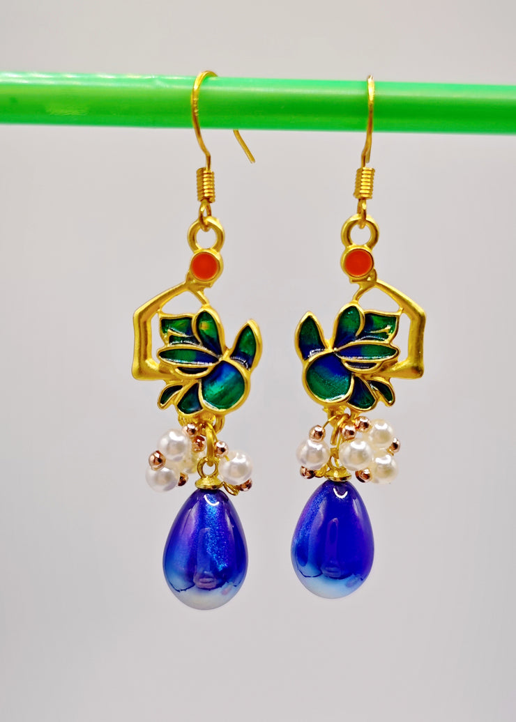 Fashion Peacock Blue Water Droplet Gem Stone Drop Earrings