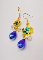 Fashion Peacock Blue Water Droplet Gem Stone Drop Earrings
