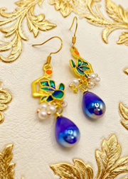 Fashion Peacock Blue Water Droplet Gem Stone Drop Earrings