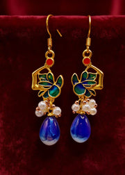 Fashion Peacock Blue Water Droplet Gem Stone Drop Earrings