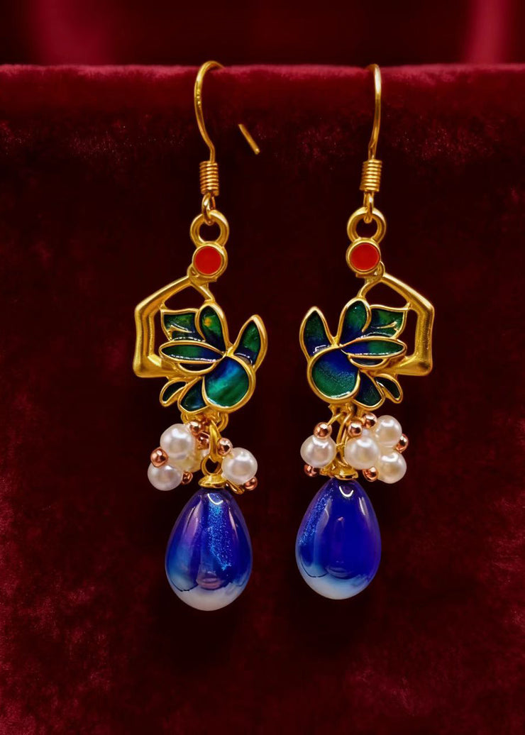 Fashion Peacock Blue Water Droplet Gem Stone Drop Earrings
