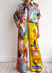 Fashion Peter Pan Collar Print Ice Silk Two Piece Set Summer
