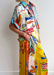 Fashion Peter Pan Collar Print Ice Silk Two Piece Set Summer
