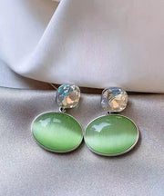 Fashion Pink Alloy Zircon Cat's Eye Stone Drop Earrings