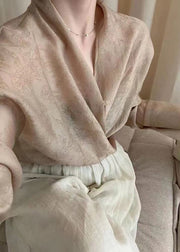 Fashion Pink Asymmetrical Jacquard Chiffon Top Fall