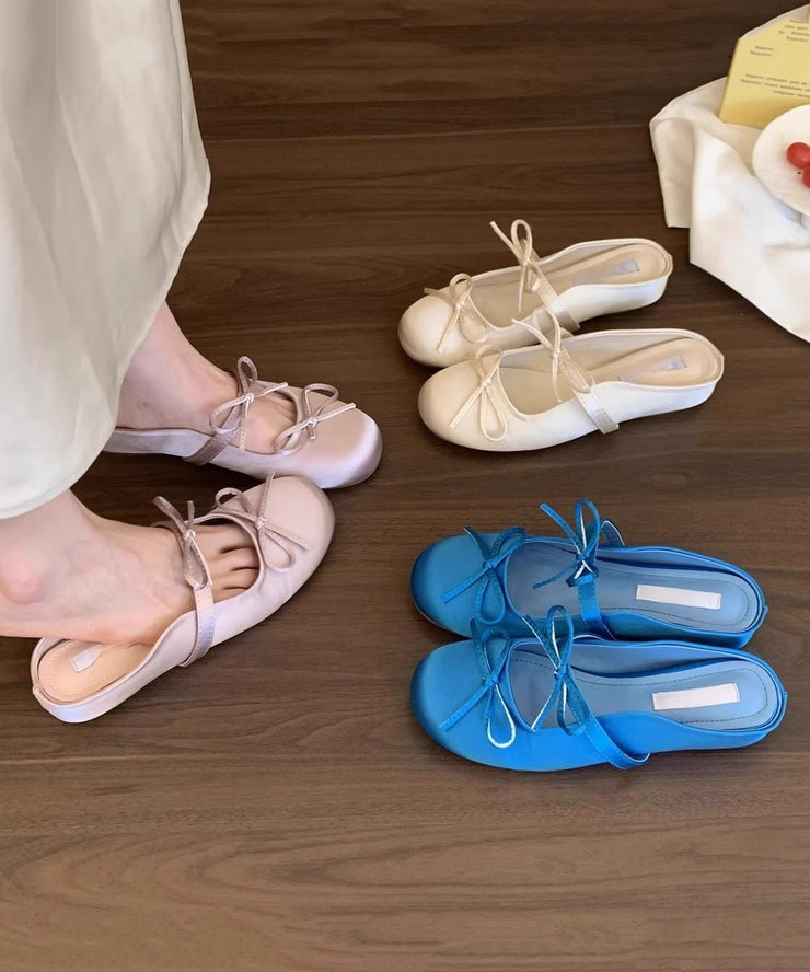 Fashion Pink Bow Faux Leather Splicing Slide Sandals