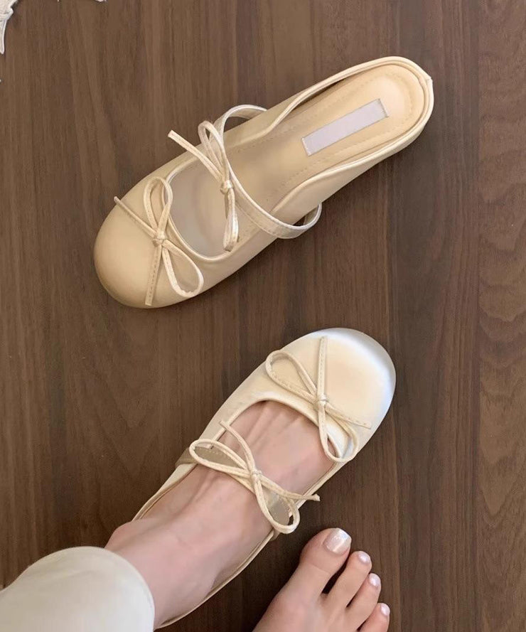 Fashion Pink Bow Faux Leather Splicing Slide Sandals