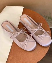 Fashion Pink Bow Faux Leather Splicing Slide Sandals