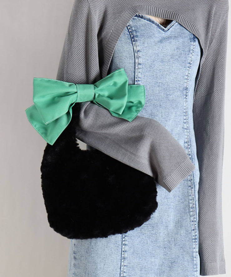 Fashion Pink Bow Faux Rabbit Fur Evening Tote Handbag