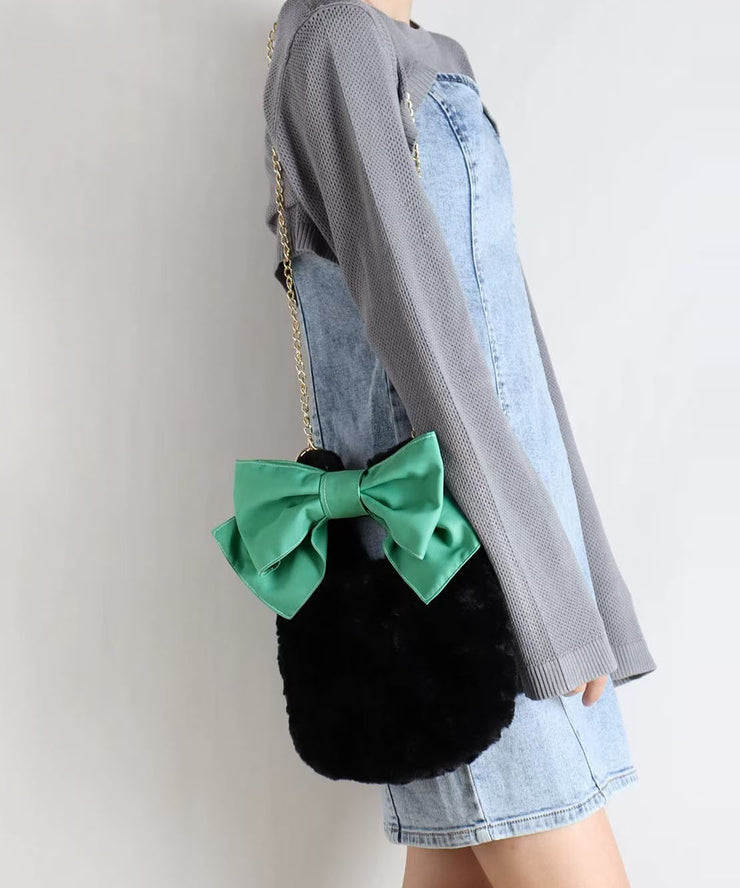Fashion Pink Bow Faux Rabbit Fur Evening Tote Handbag